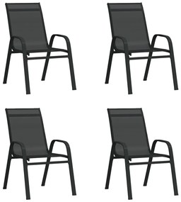 318780 vidaXL Καρέκλες Κήπου Στοιβαζόμενες 4 τεμ. Μαύρες από Ύφασμα Textilene Μαύρο, 1 Τεμάχιο
