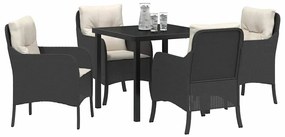 vidaXL Σέτ φαγητού για κήπο με μαξιλάρι 5 pcs Μαύρο Πολυ ράταν