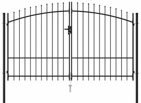 vidaXL Καγκελόπορτα Διπλή με Ακίδες Μαύρη 3 x 1,75 μ. Ατσάλινη
