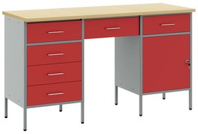 vidaXL Σετ 3 κομμάτια για Εργαστήριο και Τραπέζι σε Κόκκινο Χρώμα από Ξύλο & Χάλυβα