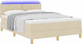 vidaXL LED Κρεβάτι με βάθρο με κεφαλάρι Κρεμ 160 x 200 cm ύφασμα