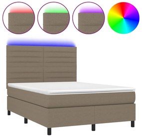 vidaXL Κρεβάτι Boxspring με Στρώμα &amp; LED Taupe 140x200 εκ. Υφασμάτινο