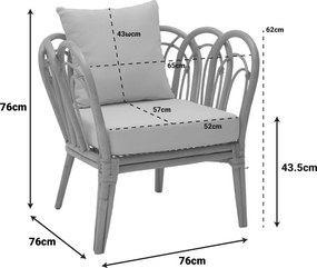 Πολυθρόνα Tania pakoworld φυσικό rattan-λευκό μαξιλάρι 76x76x76εκ