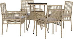 vidaXL Σέτ φαγητού για κήπο 5 pcs Μπεζ συνθετικό ρατάν
