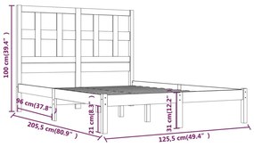 Πλαίσιο Κρεβατιού Γκρι 120 x 200 εκ. από Μασίφ Ξύλο Πεύκου - Γκρι