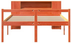 Κρεβάτι Βιβλιοθήκη Χωρίς Στρώμα Καφέ 135x190 εκ Μασίφ Πεύκο - Καφέ