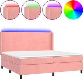vidaXL Κρεβάτι Boxspring με Στρώμα &amp; LED Ροζ 200x200 εκ. Βελούδινο