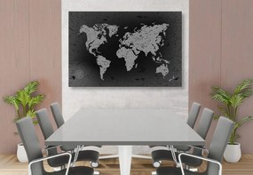 Εικόνα στο φελλό ενός παλιού παγκόσμιου χάρτη σε αφηρημένο φόντο σε ασπρόμαυρο - 90x60  smiley
