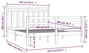 Πλαίσιο Κρεβατιού 150 x 200 εκ. Μασίφ Ξύλο King Size - Καφέ