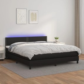 Κρεβάτι Boxspring με Στρώμα &amp; LED Μαύρο 160x200 εκ. Συνθ. Δέρμα