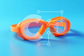 Intra Συλλεκτικό Ξύλινο Παζλ Plywood 4mm - Πορτοκαλί γυαλιά σε μπλε φόντο Σε Ξύλινο Κουτί - Διαστάσεις Puzzle: 10x10 cm – 25 κομμάτια