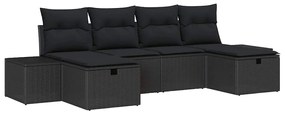 vidaXL Σετ Καναπέ Κήπου με μαξιλάρι 6 pcs Μαύρο Πολυ ράταν