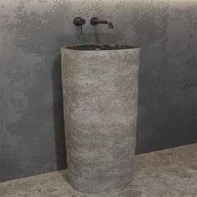 Νιπτήρας Επιδαπέδιος Πέτρινος River Φ40x90cm Grey Karag Πέτρα