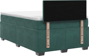 vidaXL Κρεβάτι Box Spring με Στρώμα και LED Σκούρο Πράσινο Βελούδο