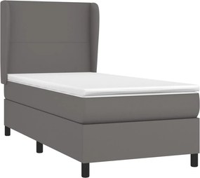 vidaXL Κρεβάτι Boxspring με Στρώμα Γκρι 100x200εκ. από Συνθετικό Δέρμα