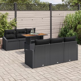 vidaXL set καναπέ κήπου 7 κομματιών με μαξιλάρια μαύρο πολυκαρβόνιο