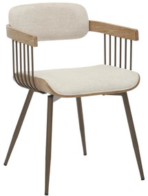 DINING CHAIR LANG  METAL FRAME QNTIQUE COPPER-ECRU FABRIC 52x52x76Hcm.