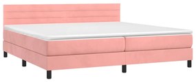 vidaXL Κρεβάτι Boxspring με Στρώμα &amp; LED Ροζ 200x200 εκ. Βελούδινο