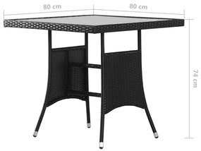 vidaXL Τραπέζι Κήπου Μαύρο 80 x 80 x 74 εκ. από Συνθετικό Ρατάν