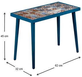 Βοηθητικό τραπεζάκι Mayra Megapap ξύλινο - κεραμικό χρώμα μπλε εμποτισμού 62x32x45εκ.