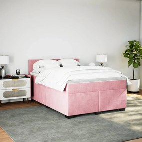 vidaXL Κρεβάτι Boxspring με Στρώμα Ροζ 140x200 εκ. Βελούδινο