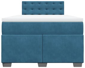 vidaXL Κρεβάτι Boxspring με Στρώμα Μπλε 120x200 εκ. Βελούδινο