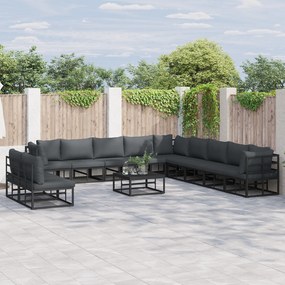 vidaXL Σετ Καναπέ Κήπου 11 pcs Μαύρο 70 x 70 x 32 εκ. Αλουμίνιο