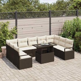 vidaXL Σετ Καναπέ Κήπου με αποθήκευση 10 pcs Καφέ Πολυ ράταν