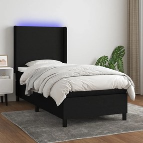 ΚΡΕΒΑΤΙ BOXSPRING ΜΕ ΣΤΡΩΜΑ &amp; LED ΜΑΥΡΟ 90X190 ΕΚ. ΥΦΑΣΜΑΤΙΝΟ 3138119