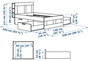 BRIMNES κρεβάτι με αποθηκευτικό χώρο και κεφαλάρι, 140X200 cm 491.574.57
