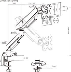 BRATECK βάση γραφείου οθόνης LDT114-C012, 17-40", έως 12kg