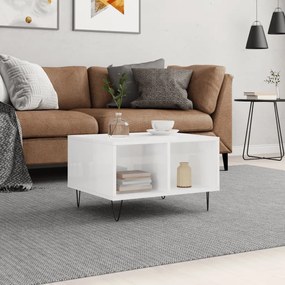 vidaXL Τραπεζάκι Σαλονιού Γυαλ. Λευκό 60x50x36,5 εκ. Επεξεργ. Ξύλο