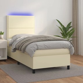 Κρεβάτι Boxspring με Στρώμα &amp; LED Κρεμ 100x200 εκ. Συνθ. Δέρμα - Κρεμ