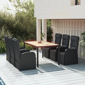 vidaXL Σετ Τραπεζαρίας Κήπου 7 τεμ. Μαύρο Συνθετικό Ρατάν/Ξύλο Ακακίας