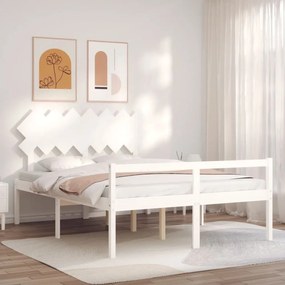Κρεβάτι Ηλικιωμένου με Κεφαλάρι 140 x 190 εκ. Λευκό Μασίφ Ξύλο - Λευκό