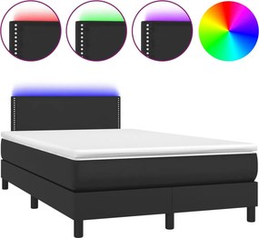 vidaXL Κρεβάτι Boxspring με Στρώμα &amp; LED Μαύρο 120x200 εκ. Συνθ. Δέρμα