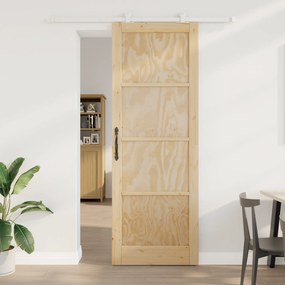 vidaXL Συρόμενη Πόρτα με Σετ Εξαρτημάτων 83x232 εκ. Συμπαγές Ξύλο Πεύκου