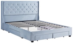 Κρεβάτι Διπλό ArteLibre ANNONA Γαλάζιο Βελούδο (Στρώμα 160x200cm) - ART-14920005