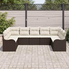 vidaXL Σετ Καναπέ Κήπου με μαξιλάρι 9 pcs Καφέ Πολυ ράταν