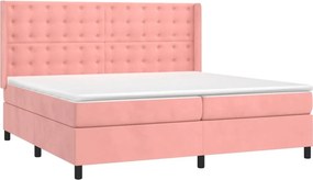 vidaXL Κρεβάτι Boxspring με Στρώμα Ροζ 200x200 εκ. Βελούδινο