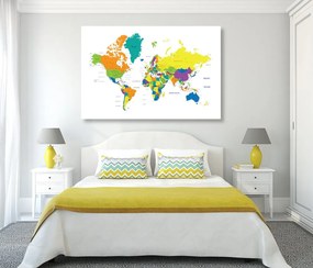 Εικόνα σε έναν παγκόσμιο χάρτη χρωματισμένο από φελλό σε λευκό φόντο - 120x80  wooden