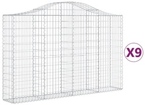 Συρματοκιβώτια Τοξωτά 9 τεμ. 200x30x120/140 εκ. Γαλβαν. Ατσάλι - Ασήμι