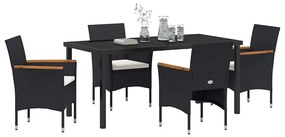 vidaXL Σέτ φαγητού για κήπο με μαξιλάρι 5 pcs Μαύρο Πολυ ράταν