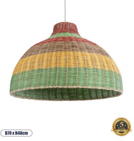 02054 GloboStar® CABALLEROS 02054 Boho Κρεμαστό Φωτιστικό Καμπάνα Μονόφωτο 1 x E27 IP20 Πολύχρωμο Ξύλο - Μ70 x Π70 x Υ48cm