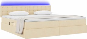 vidaXL LED Κρεβάτι αποθήκευσης με στρώμα Κρέμ 200 x 200 cm Ύφασμα