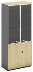 WOODWELL ΕΟ969PROJECT Βιβλιοθήκη Γραφείου, 3 Ράφια Πόρτες Γυαλί,Ντουλάπι με 2 Ράφια, Απόχρωση Sonoma-Γκρι 80x40x200cm ΕΟ969