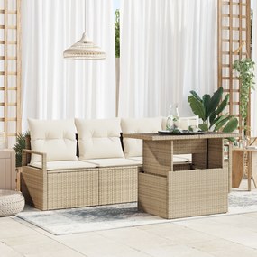 vidaXL Σετ Καναπέ 5 Τεμαχίων με Μαξιλάρια Μπεζ Συνθετικό Ρατάν
