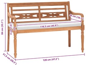 vidaXL Παγκάκι Batavia 120 εκ. από Ξύλο Teak με Μαξιλάρια