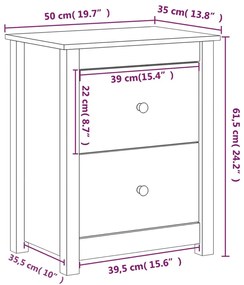 Κομοδίνα 2 τεμ. Μαύρα 50 x 35 x 61,5 εκ. από Μασίφ Ξύλο Πεύκου - Μαύρο