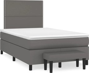 vidaXL Κρεβάτι Boxspring με Στρώμα Γκρι 120x190εκ. από Συνθετικό Δέρμα
